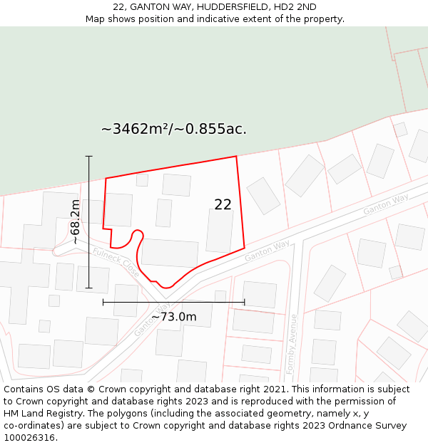 22, GANTON WAY, HUDDERSFIELD, HD2 2ND: Plot and title map