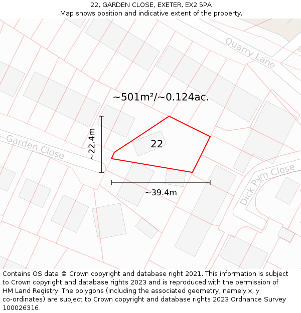 22, GARDEN CLOSE, EXETER, EX2 5PA: Plot and title map