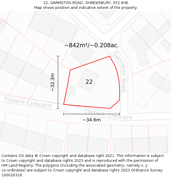 22, GARMSTON ROAD, SHREWSBURY, SY2 6HE: Plot and title map