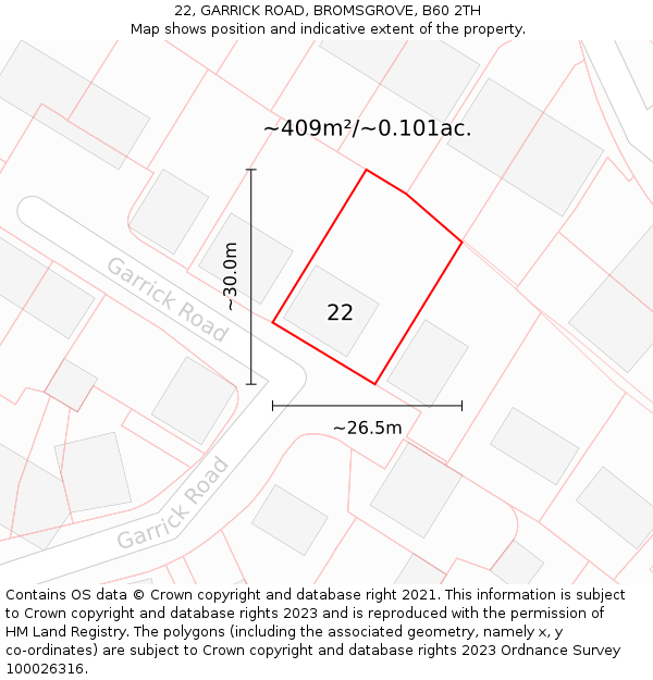 22, GARRICK ROAD, BROMSGROVE, B60 2TH: Plot and title map