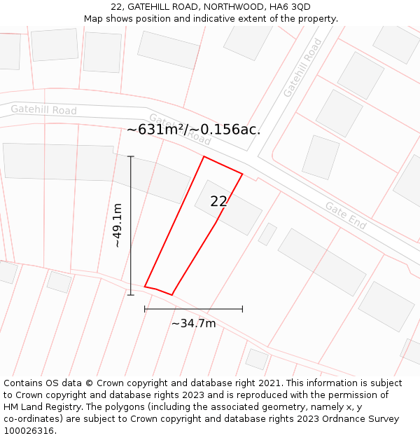 22, GATEHILL ROAD, NORTHWOOD, HA6 3QD: Plot and title map