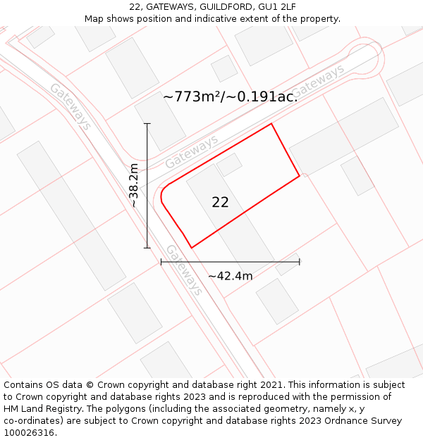 22, GATEWAYS, GUILDFORD, GU1 2LF: Plot and title map