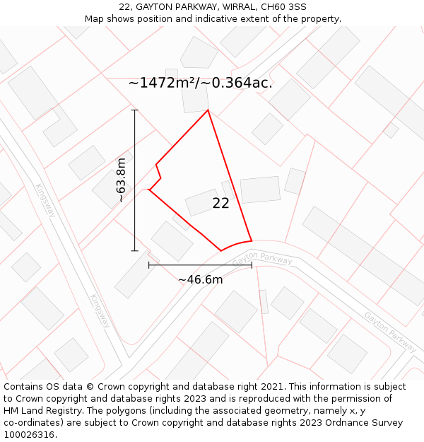 22, GAYTON PARKWAY, WIRRAL, CH60 3SS: Plot and title map