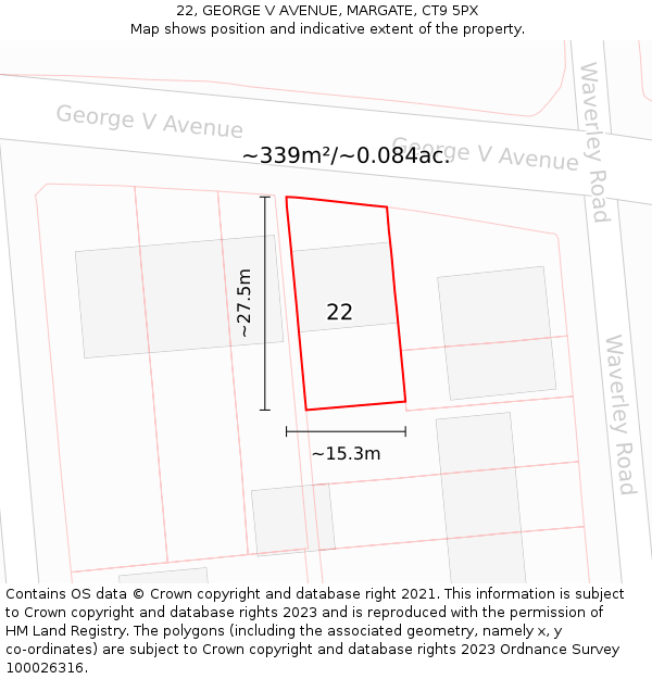 22, GEORGE V AVENUE, MARGATE, CT9 5PX: Plot and title map