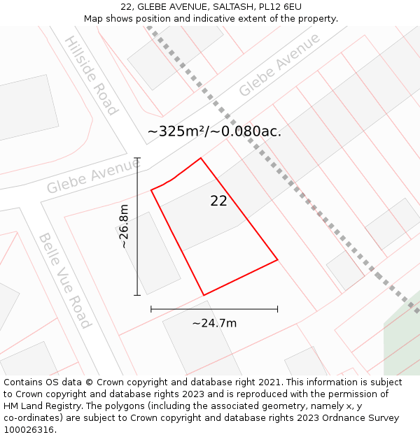 22, GLEBE AVENUE, SALTASH, PL12 6EU: Plot and title map