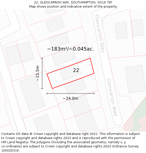 22, GLENCARRON WAY, SOUTHAMPTON, SO16 7EF: Plot and title map