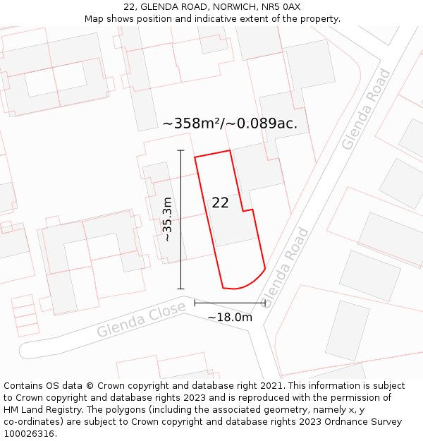 22, GLENDA ROAD, NORWICH, NR5 0AX: Plot and title map