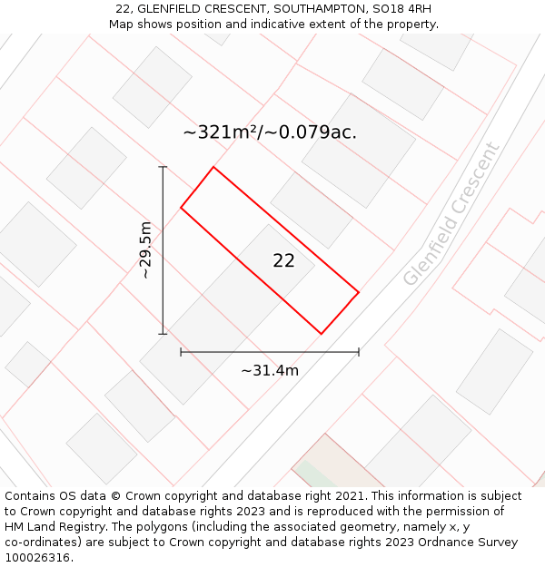 22, GLENFIELD CRESCENT, SOUTHAMPTON, SO18 4RH: Plot and title map