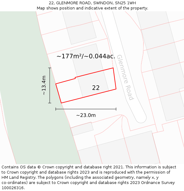 22, GLENMORE ROAD, SWINDON, SN25 1WH: Plot and title map
