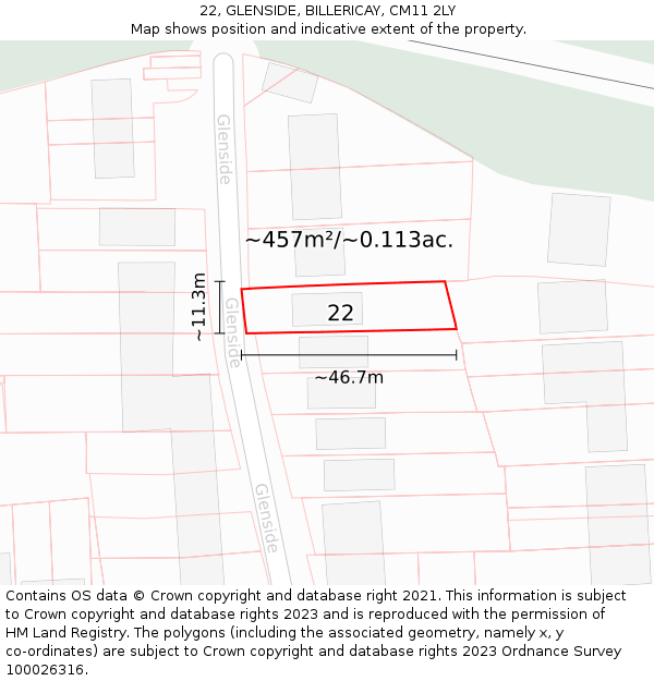 22, GLENSIDE, BILLERICAY, CM11 2LY: Plot and title map