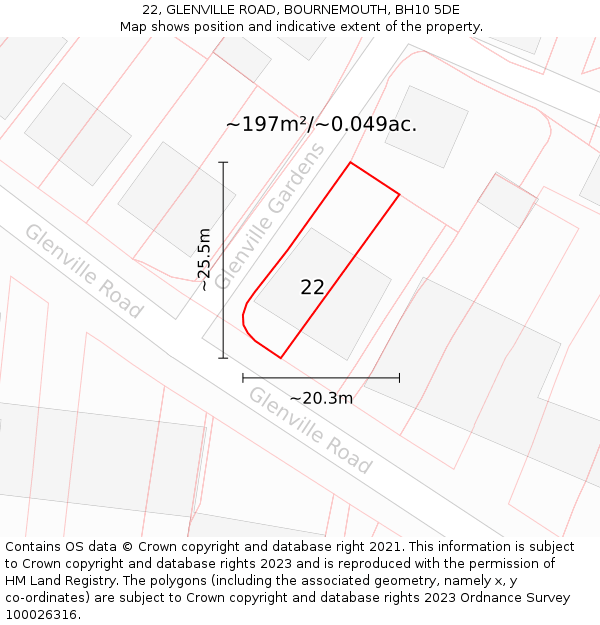 22, GLENVILLE ROAD, BOURNEMOUTH, BH10 5DE: Plot and title map