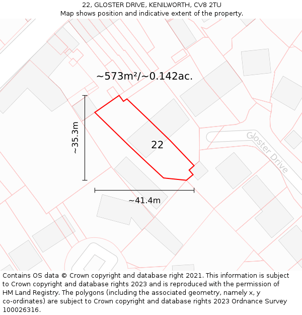 22, GLOSTER DRIVE, KENILWORTH, CV8 2TU: Plot and title map