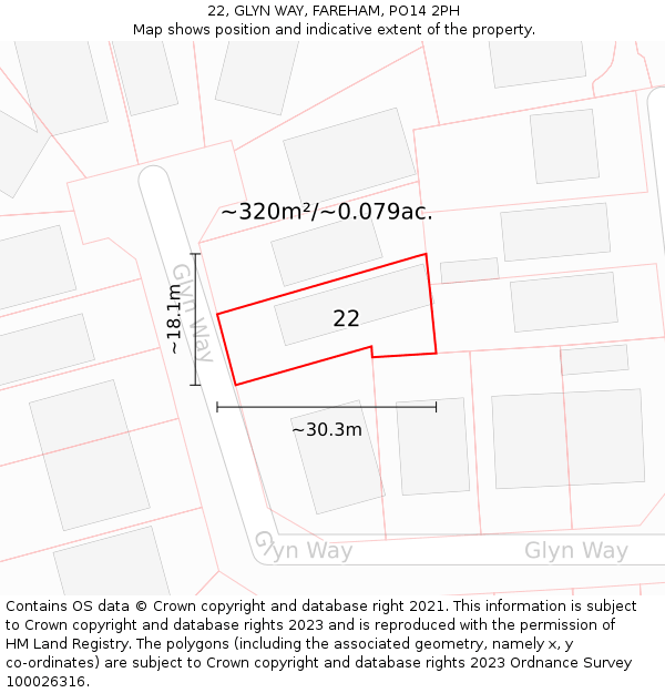 22, GLYN WAY, FAREHAM, PO14 2PH: Plot and title map