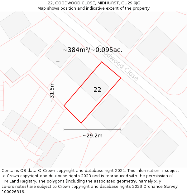 22, GOODWOOD CLOSE, MIDHURST, GU29 9JG: Plot and title map