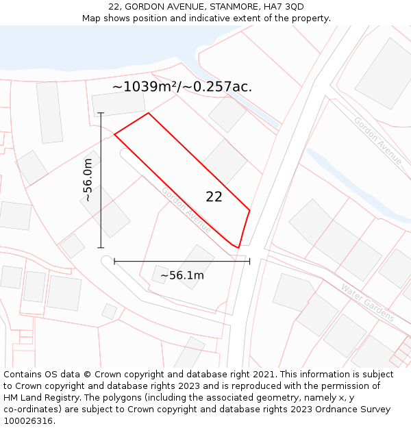 22, GORDON AVENUE, STANMORE, HA7 3QD: Plot and title map