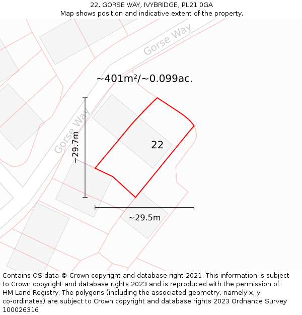 22, GORSE WAY, IVYBRIDGE, PL21 0GA: Plot and title map