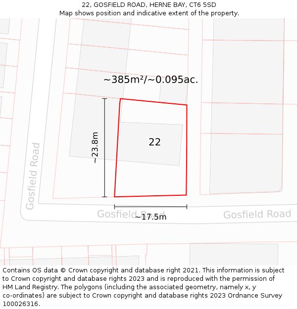 22, GOSFIELD ROAD, HERNE BAY, CT6 5SD: Plot and title map