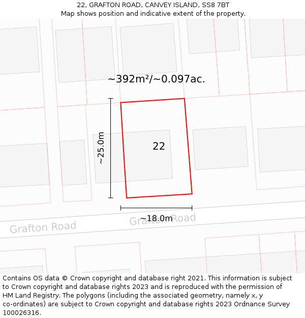 22, GRAFTON ROAD, CANVEY ISLAND, SS8 7BT: Plot and title map