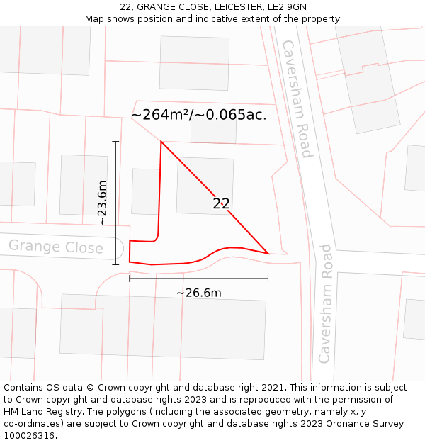 22, GRANGE CLOSE, LEICESTER, LE2 9GN: Plot and title map