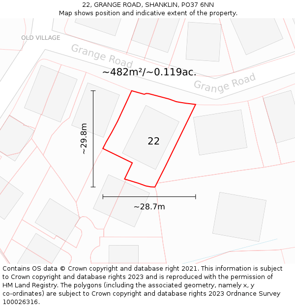 22, GRANGE ROAD, SHANKLIN, PO37 6NN: Plot and title map