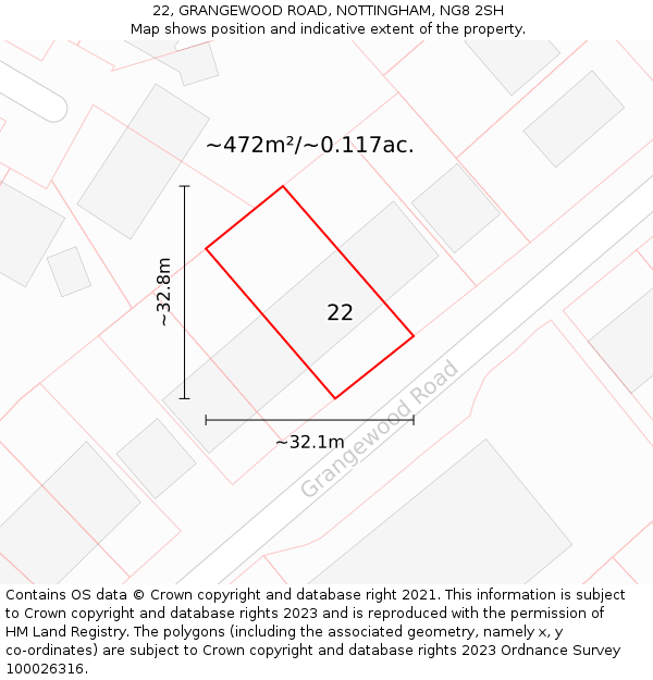 22, GRANGEWOOD ROAD, NOTTINGHAM, NG8 2SH: Plot and title map