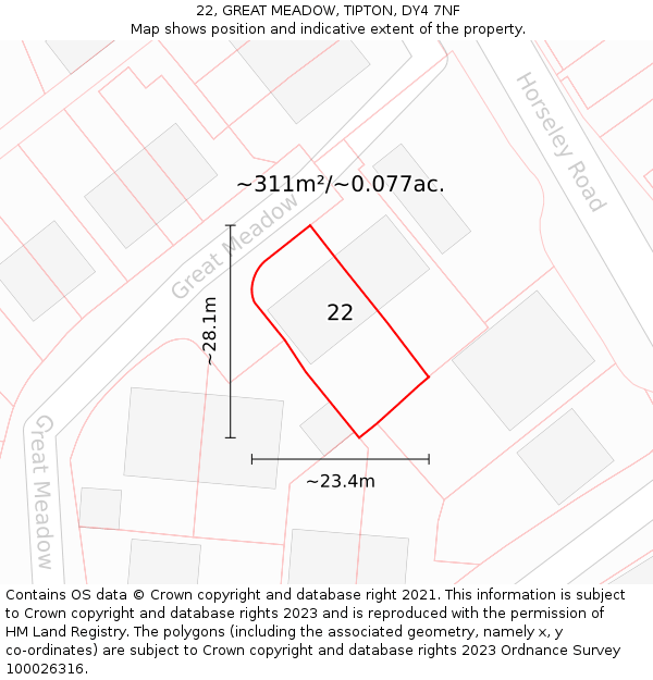 22, GREAT MEADOW, TIPTON, DY4 7NF: Plot and title map