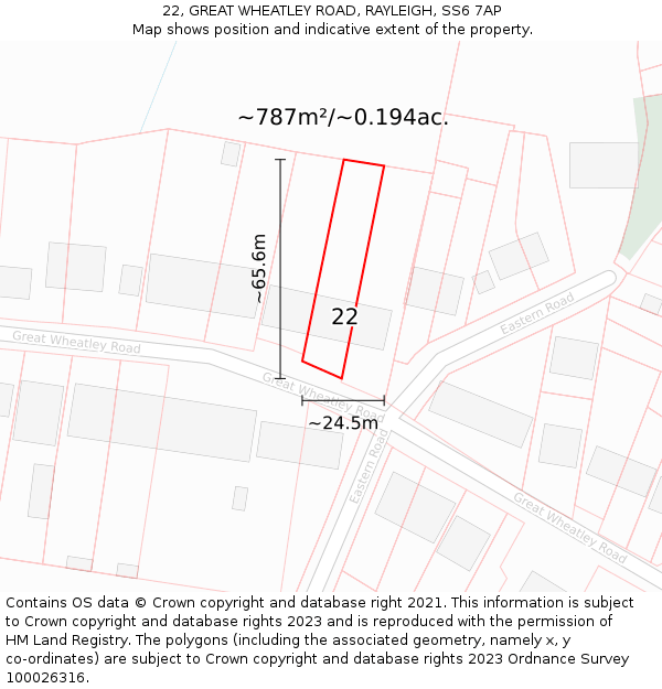 22, GREAT WHEATLEY ROAD, RAYLEIGH, SS6 7AP: Plot and title map