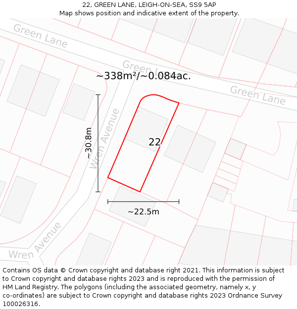 22, GREEN LANE, LEIGH-ON-SEA, SS9 5AP: Plot and title map