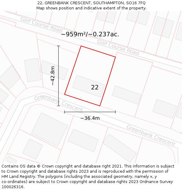 22, GREENBANK CRESCENT, SOUTHAMPTON, SO16 7FQ: Plot and title map