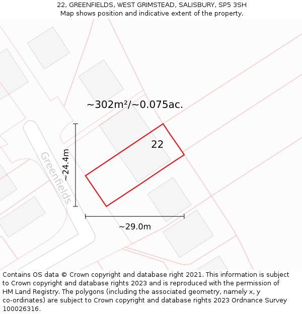 22, GREENFIELDS, WEST GRIMSTEAD, SALISBURY, SP5 3SH: Plot and title map