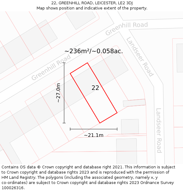 22, GREENHILL ROAD, LEICESTER, LE2 3DJ: Plot and title map