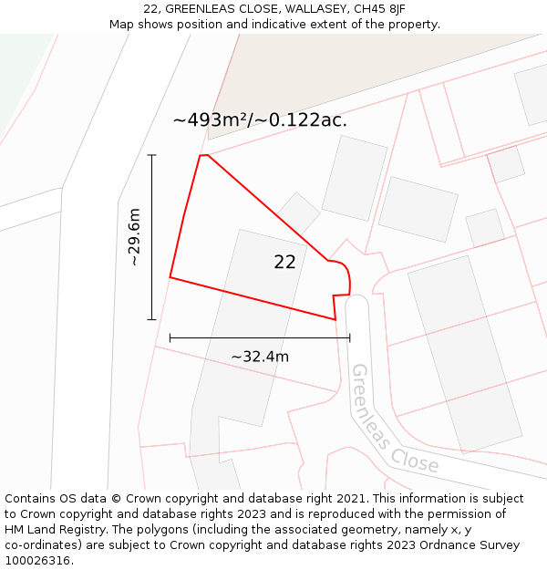 22, GREENLEAS CLOSE, WALLASEY, CH45 8JF: Plot and title map