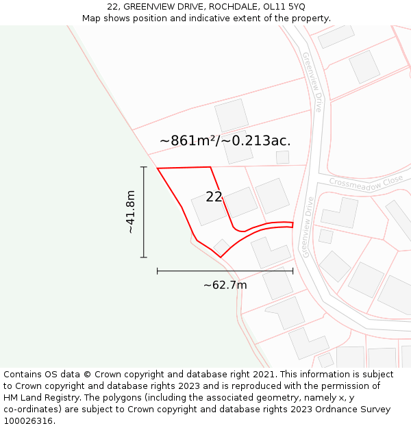 22, GREENVIEW DRIVE, ROCHDALE, OL11 5YQ: Plot and title map