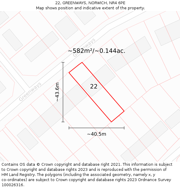 22, GREENWAYS, NORWICH, NR4 6PE: Plot and title map