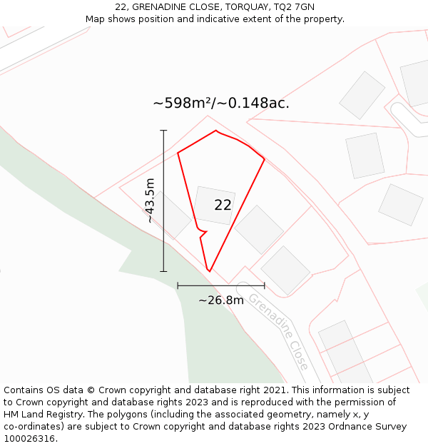 22, GRENADINE CLOSE, TORQUAY, TQ2 7GN: Plot and title map