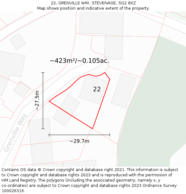 22, GRENVILLE WAY, STEVENAGE, SG2 8XZ: Plot and title map