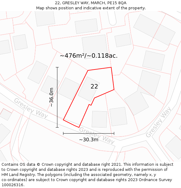 22, GRESLEY WAY, MARCH, PE15 8QA: Plot and title map