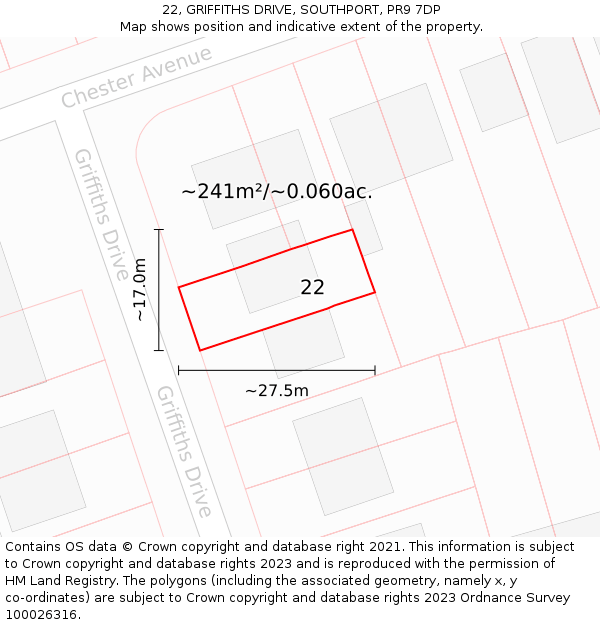 22, GRIFFITHS DRIVE, SOUTHPORT, PR9 7DP: Plot and title map