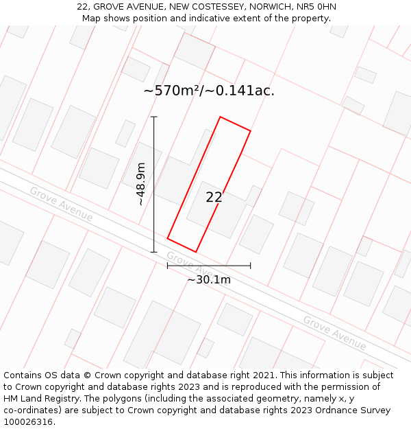 22, GROVE AVENUE, NEW COSTESSEY, NORWICH, NR5 0HN: Plot and title map