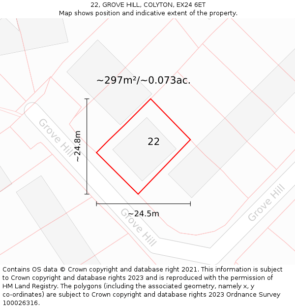 22, GROVE HILL, COLYTON, EX24 6ET: Plot and title map