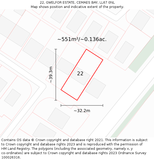 22, GWELFOR ESTATE, CEMAES BAY, LL67 0NL: Plot and title map