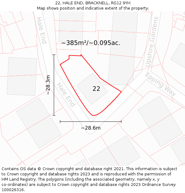 22, HALE END, BRACKNELL, RG12 9YH: Plot and title map