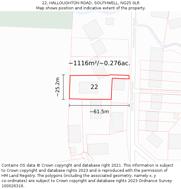 22, HALLOUGHTON ROAD, SOUTHWELL, NG25 0LR: Plot and title map