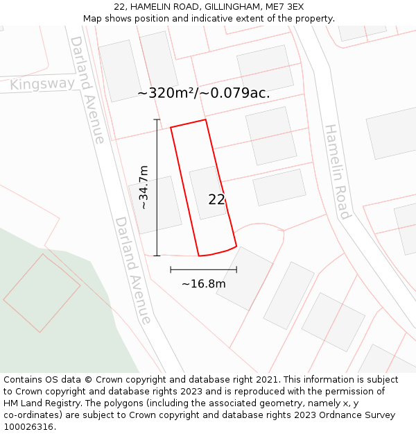 22, HAMELIN ROAD, GILLINGHAM, ME7 3EX: Plot and title map