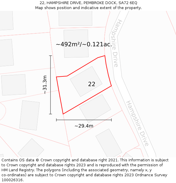 22, HAMPSHIRE DRIVE, PEMBROKE DOCK, SA72 6EQ: Plot and title map