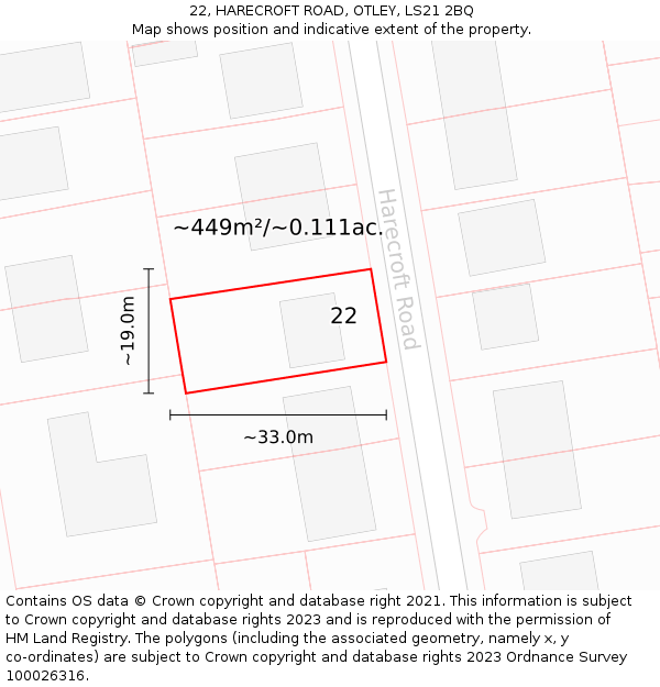 22, HARECROFT ROAD, OTLEY, LS21 2BQ: Plot and title map