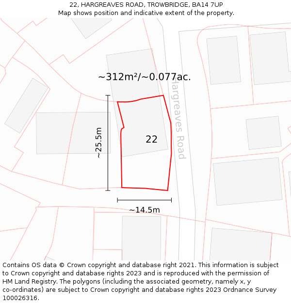 22, HARGREAVES ROAD, TROWBRIDGE, BA14 7UP: Plot and title map