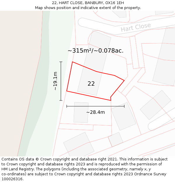 22, HART CLOSE, BANBURY, OX16 1EH: Plot and title map