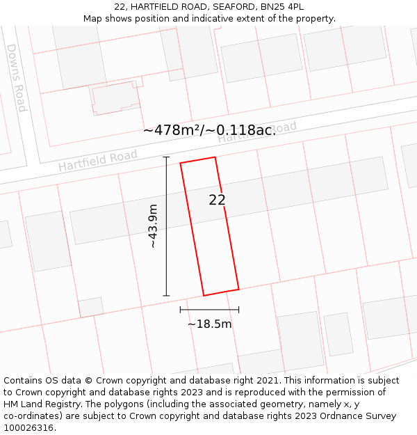 22, HARTFIELD ROAD, SEAFORD, BN25 4PL: Plot and title map