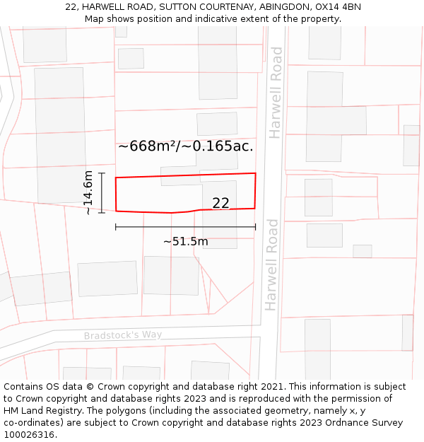 22, HARWELL ROAD, SUTTON COURTENAY, ABINGDON, OX14 4BN: Plot and title map